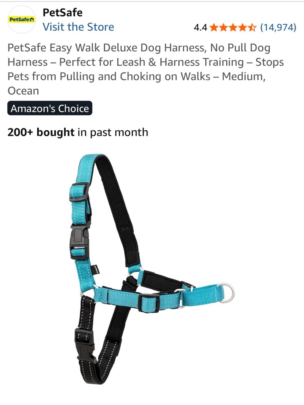 PetSafe Ocean Teal and Black No-Pull Dog Harness